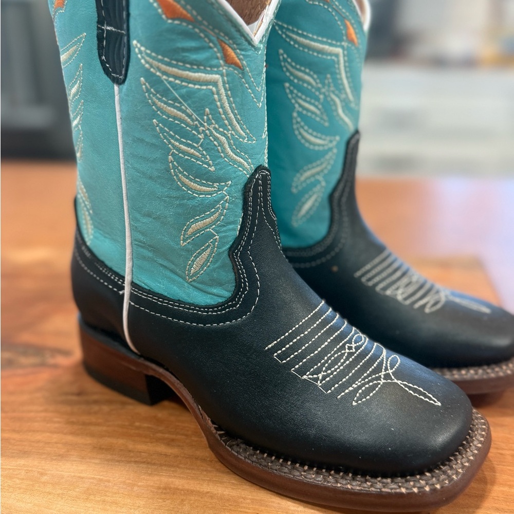 Kids Western Boots - Black and Turquoise